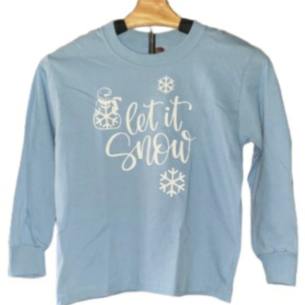Kids Blue 'Let It Snow' Long Sleeve Shirt Unisex Childs Size 6-8